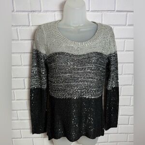 Belldini  Silver & Black Ombré Sequin Sweater | Size S